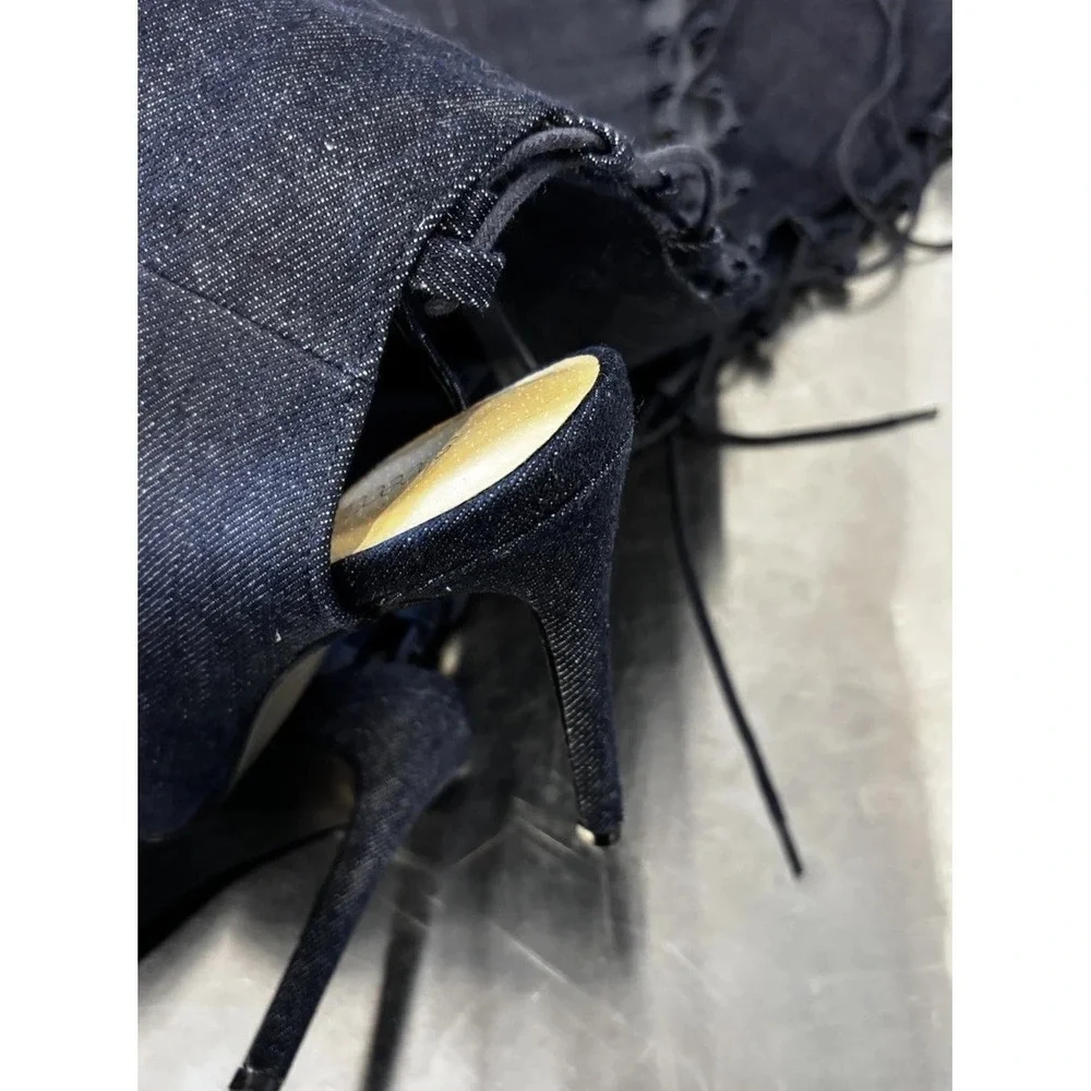 Women's Over The Knee Boots Thigh Denim Platform High Heel Lace Up Birthday 6.5